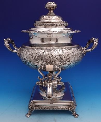 Coffee Urn large with spigot in Repousse style 15 3/4